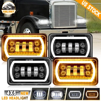 4PCS 4x6" Halo LED Headlights Fit Freightliner FLD120 1988-2010 FLD112 Classic - Image 1 of 4