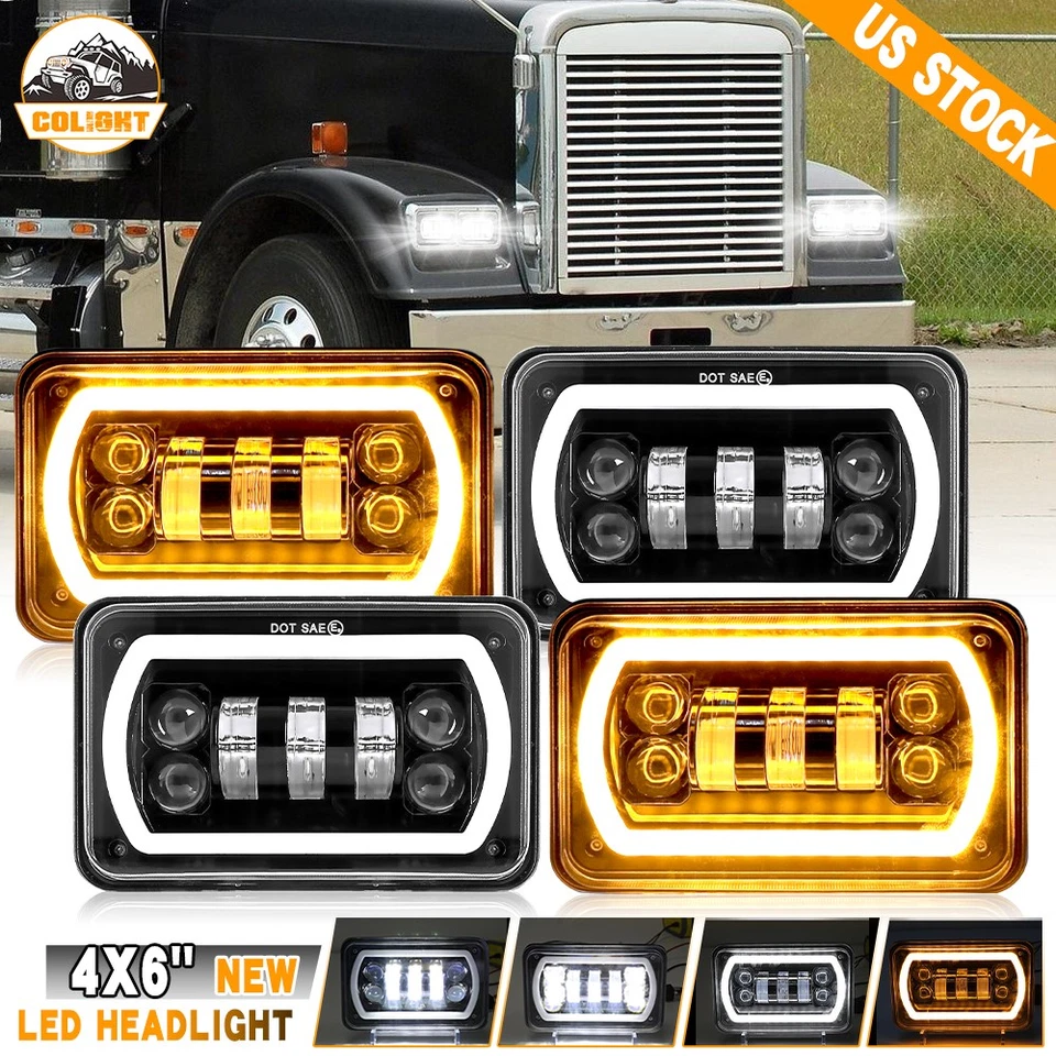 4PCS 4x6" Halo LED Headlights Fit Freightliner FLD120 1988-2010 FLD112 Classic - Image 1 of 4