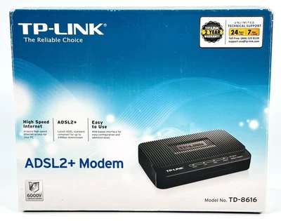 TP-LINK ADSL2+ Modem 24Mbps Downstream Bandwidth High Speed Internet TD-8616 NEW - Image 1 of 4