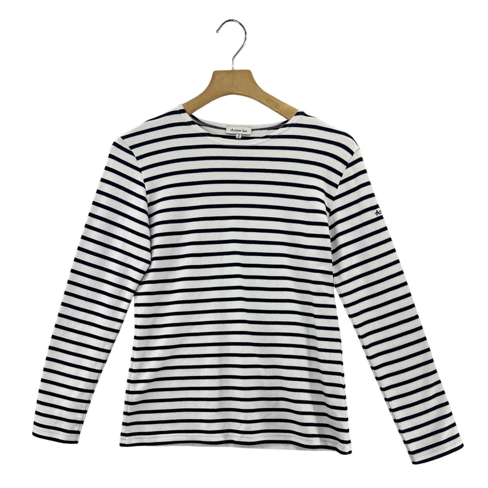 Camiseta marinera manga larga a rayas Armor Lux para mujer talla 2 blanca azul marino Foto 1 de 4