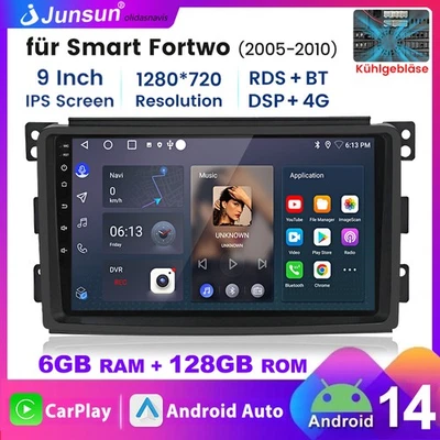6+128GB Android 14 Für Smart Fortwo 451 2005-2010 Autoradio Carplay 4G WIFI DAB+ - Bild 1 von 4