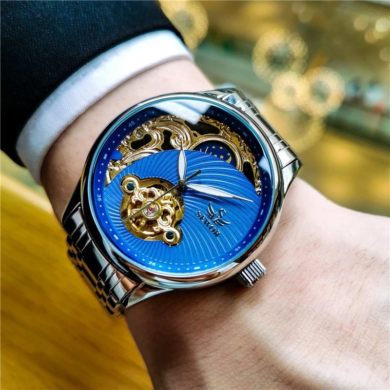 Men's Elegant Skeleton Flywheel Automatic Mechanical Watch - Business Vintage - Image 1 of 4