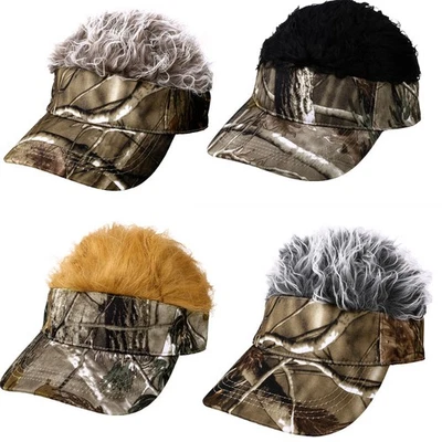 Mens Camouflage Baseball Golf Hat Cap Sun Visor Wig Hat With Fake Flair Hair - Image 1 of 4