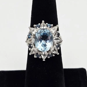 London Blue Topaz Ballerina Statement Cocktail Ring Sterling Silver 925 Size 6 - Picture 1 of 7