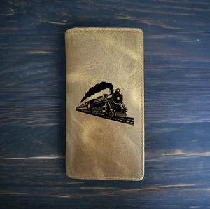 Train Rodeo Wallet Cowboy Western Buffalo Leather Premium Locomotive Gift NEW - Picture 1 of 10