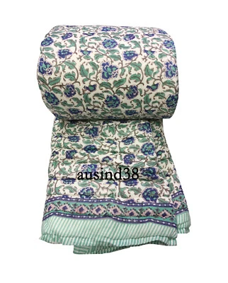 Hand Block Floral Print Quilt Beauitiful collor Cotton Filling Rajai Quilt Razai - Image 1 of 3