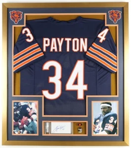 Walter Payton Signed Custom Bears Framed Cut Display with Jersey & 2 Pins (PSA) - Picture 1 of 4