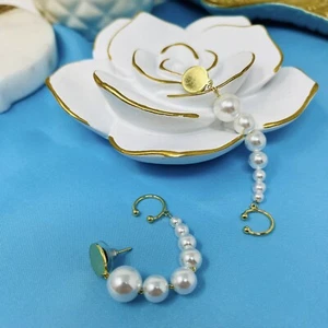3" Premium Elegant White Goddess of Pearl Fashion Jewelry Chain Post Earrings - Picture 1 of 4