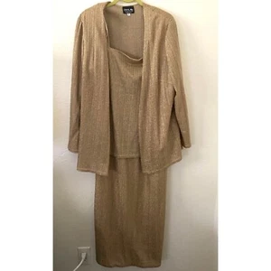 Vestido y chaqueta vintage Onyx Nite de Wendy Chaitin dorado metálico brillante talla 18 - Imagen 1 de 10