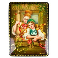 4x6/" Lacquer Trinket Box with Pushkin Russian Fairy Tale of Tsar Saltan Artwork