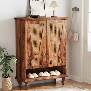 Tribesigns Rattan Shoe Cabinet with Doors, 5-Tier Shoe Organizer for Entryway - Picture 1 of 10