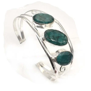 Emerald Lab-Created Gemstone Silver Plated Jewelry Adjustable Bracelet Z173 - Picture 1 of 5
