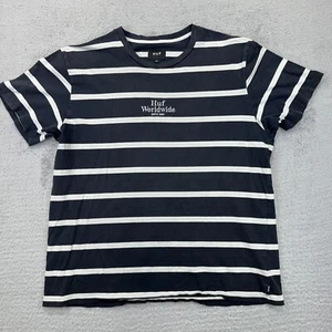 Huf Worldwide mens XL striped t shirt black white embroidered logo EUC - Picture 1 of 6