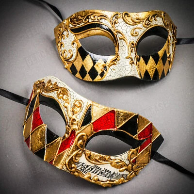 Gold Black Phantom Couple Eye Mask Musical Venetian Masquerade Halloween K47 - Image 1 of 3