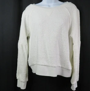 Alya Top Size Medium Slubby Knit Stretch Balloon Sleeve Nubby White Pullover - Picture 1 of 12