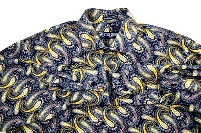 Stacy Adams Shirt Men's  17 32/33  Black Yellow Paisley Convertible French Cuffs - Image 1 of 4
