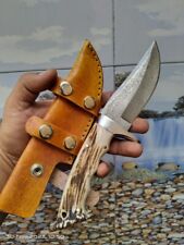 CUSTOM HANDMADE DAMASCUS HUNTING AND SKINNER KNIFE WITH STAG ANTLER HANDLE (MM)