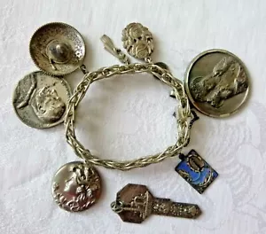 Sterling Silver Charm Bracelet w/ 9 Vintage 925 & Silver Plated Charms 88.5 Gram - Picture 1 of 9