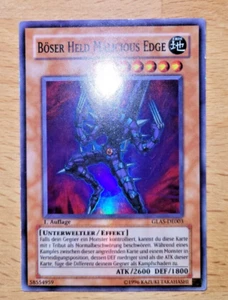 Yugioh Böser Held Malicious Edge, GLAS-DE003, Super Rare 1. Auflage Deutsch - Bild 1 von 2