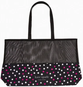 Kate Spade Black Mesh Tote with White Pink Purple Polka Dot 25" x 15" - Picture 1 of 1