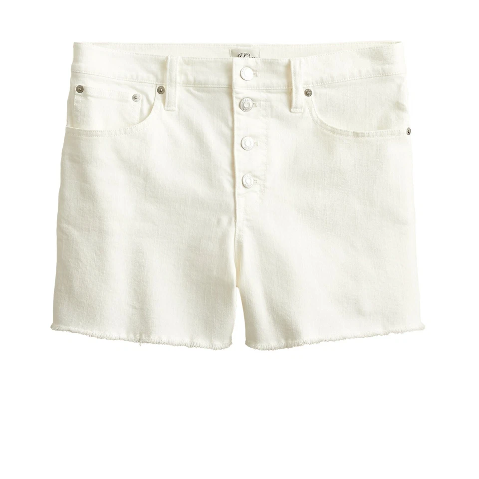 Pantalones Cortos de Jean J.Crew Botón Mosca Para Mujer Tiro Alto Marfil Lavado Dobladillo Crudo Elastizado Denim Foto 1 de 1