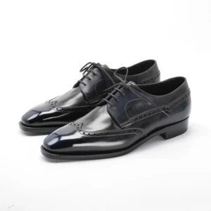 Handmade Black Men Wing Tip Dress Shoes, Brogue Leather Derby Shoe, Oxford Shoes - Picture 1 of 3