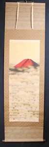 HANGING SCROLL JAPANESE Handwritten kakejiku “Red Mt Fuji” By Hiroyuki K022 - Picture 1 of 12