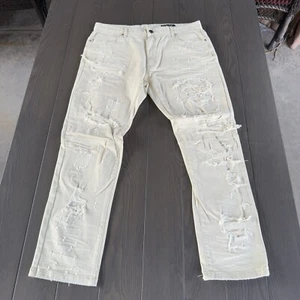Smoke Rise Streetwear Jeans Herren 38x32 Beige Creme Stretch Distressed Denim Neu ohne Etikett - Bild 1 von 14