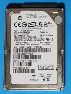 HITACHI 250GB 5400 RPM SATA HARD DISK DRIVE HTS545025B9A300 5K500 B-250 - Picture 1 of 1