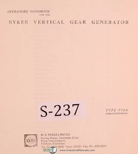 Sykes V10A, máquina generadora de engranajes verticales, manual del operador 1952 - Imagen 1 de 3