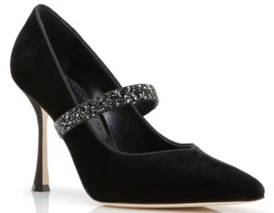 NEW Manolo Blahnik PUXONAHI BB Black Velvet Crystal Mary Jane Shoes 40.5 - Picture 1 of 30