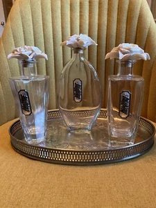 Vintage Cellini Handcrafted 3 Perfume Decanters with Porcelain Roses With Tray - Picture 1 of 14