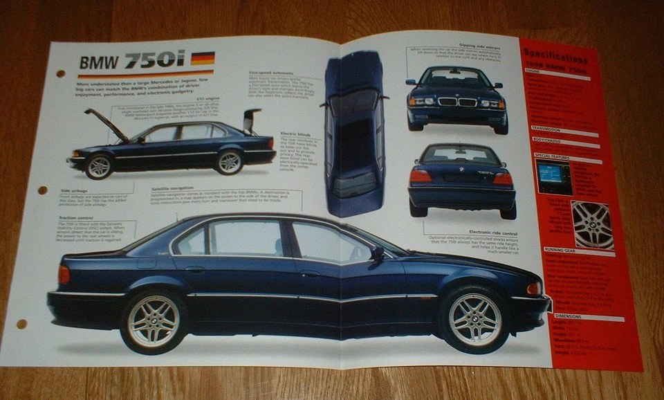 1998 BMW 750i L ORIGINAL IMP BROCHURE SPECS INFO 87 99 98 97 96 95 750 I - Image 1 of 1