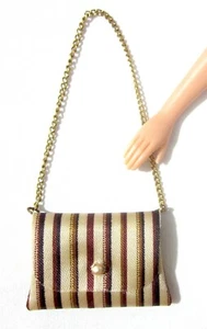 1960's Vintage Barbie Doll Vinyl Striped Purse with Gold Chain Shoulder Strap - Picture 1 of 7