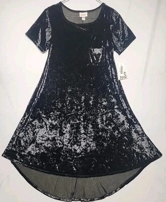 Vestido LuLaRoe Elegante XXS Carly Swing Dobladillo Alto-Lo Negro Sólido Terciopelo Aplastado Foto 1 de 4