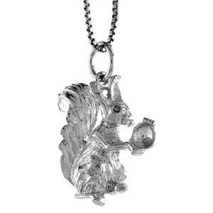 925 Sterling Silver Detailed Squirrel with Acorn Pendant 13/16 (21mm) Inch Tall - Picture 1 of 1