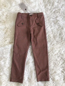 New Zara Girls Red Brown Check Skinny Pants Size 8 Years - Picture 1 of 8