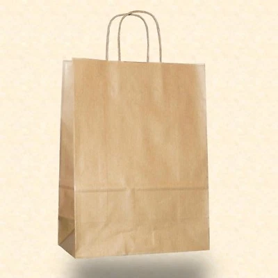 250 Papiertragetaschen Papiertüten braun Kordel gerippt 26+12x35 cm Beutel Tüten - Bild 1 von 4