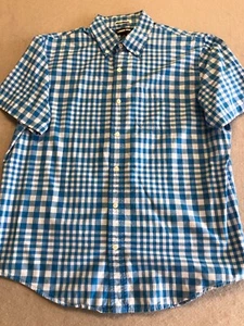 Lands' End Button Down Shirt Men's Large Blue Gingham Plaid Short Sleeve 16.5" - Picture 1 of 4