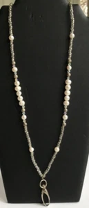 Beaded Pearl ID Lanyard Badge holder magnetic closure Necklace 33 inch - Picture 1 of 7