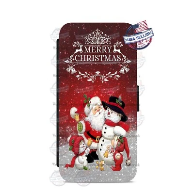Papai Noel Feliz Natal Carteira Telefone Capa Flip Compatível com iPhone Samsung etc - Imagem 1 de 3