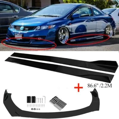For Honda Civic SI Coupe Front Bumper Lip Spoiler Splitter 86.6"Side Skirts - Изображение 1 из 4