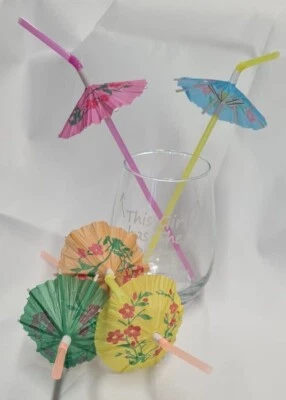 Tropical Straws Umbrella Hawaiian Birthday Party Decoration Tableware x12/24/36