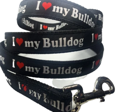 I Love my Bulldog Leash 1 inch width, choose your length bulldog dog leash - Image 1 of 4