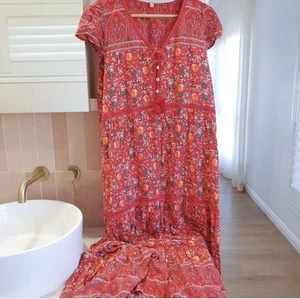 Tulle & Batiste Lily Boho Cap Sleeve Maxi Dress Scarlet Red M / US 8-10 - Picture 1 of 8