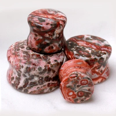 PAIR of Natural Leopard Jasper Stone Saddle Plug - Image 1 of 4