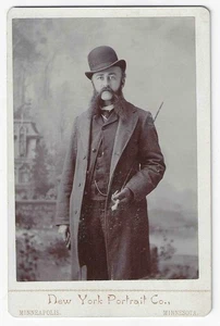 CABINET PHOTO MAN MUTTON CHOPS BEARD HAT CANE MINNEAPOLIS MINNESOTA - Picture 1 of 2
