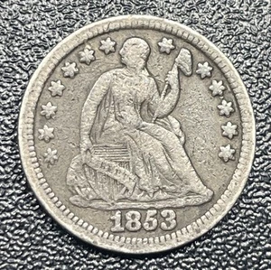 1853-P Seated Liberty Half Dime 5C No Arrows Circulated Rare Date - Picture 1 of 2