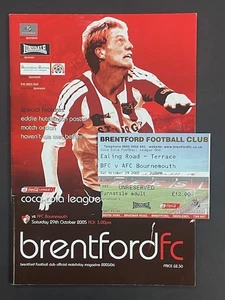 2005/06 BRENTFORD V BOURNEMOUTH 29-10-2005 LEAGUE 1 & MATCH TICKET - Picture 1 of 1
