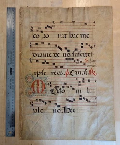 Authentic Antiphonary Vellum Manuscript, est. 15th Century, 2-sided 18x13 in. - Picture 1 of 8
